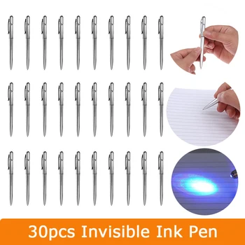 30шт Fun Pen 2-в-1 Невидимые УФ-светящиеся чернила для пера Волшебная ручка для рукописного ввода с УФ-излучением Новая пластиковая шариковая ручка