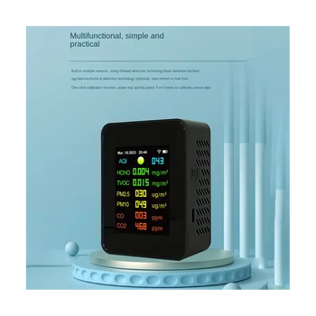 9 в 1 Цифровой тестер температуры влажности PM2.5 PM10 HCHO TVOC CO CO2 Метр WiFi ЖК-инфракрасный датчик Монитор Черный