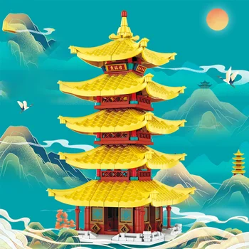 DIY Строительные Блоки Коллекция В Китайском стиле Знаменитые Здания Храм Небес Желтый Кран Башня Строительные Собранные Игрушки Подарки