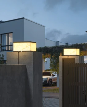 Головной светильник с колонной наружный водонепроницаемый современный имитационный мраморный светильник для внутреннего двора, светильник для укладки ворот виллы