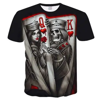 Горячий покер Skeleton Queen King Мужской топ 2023 Летняя Новая рубашка Horror Qkt Street Harajuku Темная повседневная рубашка Rock Design Sense Tee