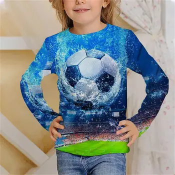 Длинная футболка с 3D-принтом Kawaii Football, летняя модная футболка для мальчиков и девочек, Унисекс, свободная спортивная детская одежда, футболки