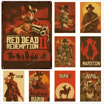 Игровой Плакат Red Dead Redemption 2 Винтажная Металлическая Жестяная Табличка С Надписью Room Decor Железная Доска С Росписью Аксессуары Для Домашнего Декора 30x40cm