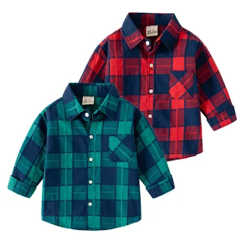 Классические клетчатые рубашки для мальчиков, осенние рубашки с длинными рукавами, хлопковые блузки для младенцев, весенняя одежда для мальчиков, повседневные детские топы, футболки от 3 до 8 лет