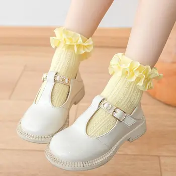 Кружевные осенние носки в корейском стиле, весенние однотонные носки в стиле Лолиты для девочек, Чулочно-носочные изделия для малышей, Хлопчатобумажные носки, детские короткие носки