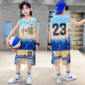 Летний Костюм детской баскетбольной команды № 23, спортивная одежда на открытом воздухе, жилет для мальчиков от 3 до 12 лет, молодежный баскетбольный жилет, шорты, костюм для мальчиков, спортивная одежда