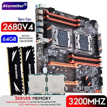 Материнская плата Atermiter Dual X99 С процессором LGA 2011-3 XEON E5 2680 V4 * 2 с Комбинированным комплектом Серверной памяти 2pcsX32GB = 64GB DDR4 3200 МГц