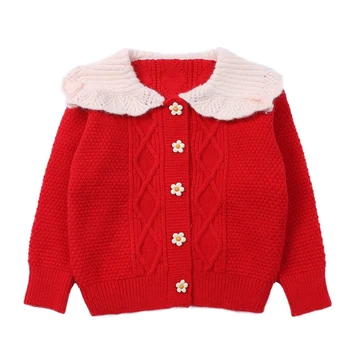Модный свитер для маленьких девочек, вязаный кардиган принцессы с цветочным рисунком, детский свитер для малышей, весенне-осенний детский трикотаж от 1 до 7 лет
