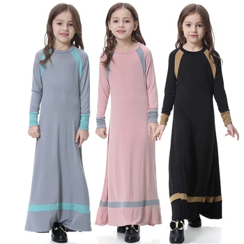 Одежда для детей 4-12 лет, подростков, однотонное повседневное длинное платье, детский народный костюм, мусульманская весенне-осенняя одежда для девочек, Национальный халат