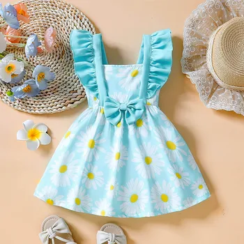 Платье с длинными рукавами и цветочным принтом для маленьких девочек, платье с тюлевым кружевным галстуком для девочек