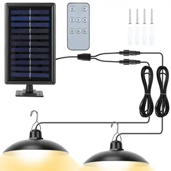 Подвесной светильник на солнечной батарее с двойной головкой, лампа на солнечной батарее с дистанционным управлением, водонепроницаемая настенная лампа на солнечной батарее для улицы и помещения, люстра