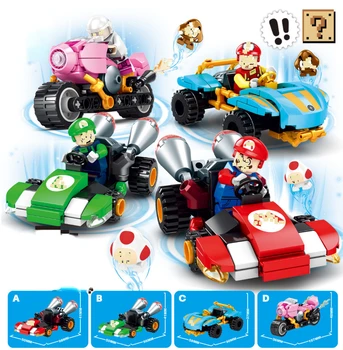 Сборка строительных блоков Super Mario Racing, мультяшные игрушки-головоломки для мальчиков и девочек в подарок