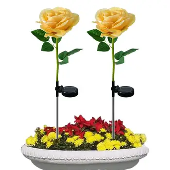 Солнечные садовые фонари с цветами розы, Модернизированные реалистичные светодиодные розовые фонари на солнечных батареях, цветочный кол, Водонепроницаемые солнечные декоративные элементы.