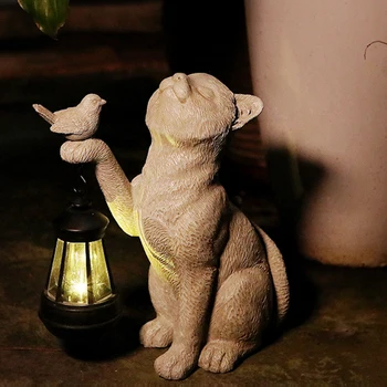 Статуя кошки в саду из смолы, Креативный светильник для кошачьего двора, Симпатичный Садовый орнамент, Солнечный Уличный светильник для статуи во дворе, на балконе, на дорожке