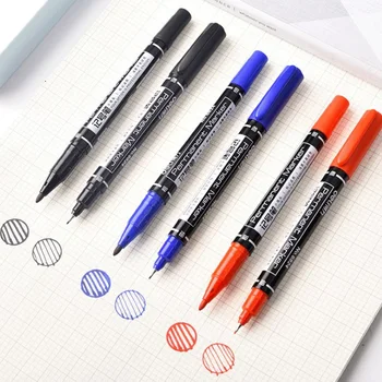 20шт Перманентные маркеры Ручка с двойным наконечником 0,5 мм / 1 мм Черный синий красный Водонепроницаемые быстросохнущие канцелярские ручки для перманентных знаков