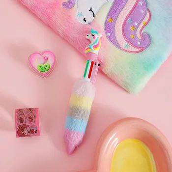 Восьмицветный детский Плюшевый Единорог с радужной росписью Волшебная мультяшная Гелевая ручка Плюшевая Шариковая ручка Подарок для школьников