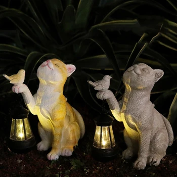 Статуя кошки в саду из смолы, Креативный светильник для кошачьего двора, Симпатичный Садовый орнамент, Солнечный Уличный светильник для статуи во дворе, на балконе, на дорожке