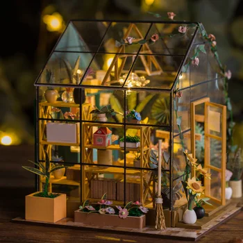 Деревянные кукольные домики своими руками Sunshine Flower Casa Миниатюрные конструкторы с мебелью Светодиодный кукольный домик для взрослых Подарки на День рождения