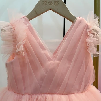 Летнее платье для девочек, новое балетное платье с летящими рукавами для девочек, модное элегантное сетчатое платье принцессы, платье для выступлений на день рождения
