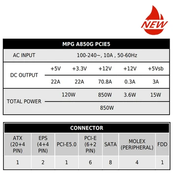 Блок питания MSI MPG A750GF Блок питания Для ПК 100-240 В переменного тока