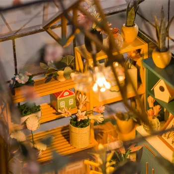 Деревянные кукольные домики своими руками Sunshine Flower Casa Миниатюрные конструкторы с мебелью Светодиодный кукольный домик для взрослых Подарки на День рождения