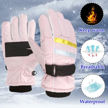 1 пара дети лыжные перчатки Открытый зимний теплый костюм для девочек Сноуборд ветрозащитный для мальчиков 7-12 старый палец меньше, перчатки для детей