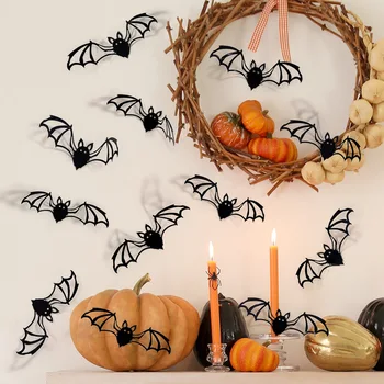12 шт./компл. Хэллоуин 3D Полые наклейки на стену с летучей мышью Декор для вечеринки DIY Наклейки с летучими мышами ужасов на Хэллоуин Съемные черные наклейки с летучими мышами