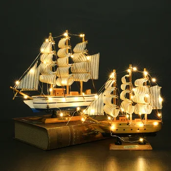 16-20 см Светодиодный Пиратский корабль, Парусная модель, Деревянная Маленькая Деревянная лодка, украшение для Рыбацкой лодки, украшение для домашнего рабочего стола, мебель