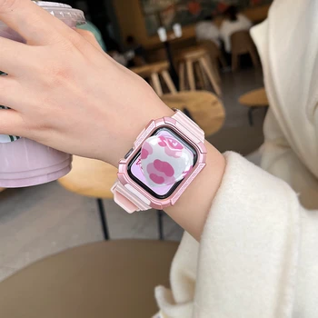 2022 Новый Ремешок для Часов + чехол Для Apple Watch Series 7 6 SE 5 4 3 Спортивный Каучуковый ремешок-браслет Для iwatch 41 мм 45 мм 40 мм 44 мм