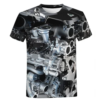 2023 Новая футболка с 3D-принтом Car Engine Для мужчин и женщин, модная повседневная футболка с коротким рукавом унисекс в стиле хип-хоп Харадзюку Оверсайз