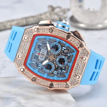 2023 Новые 6-контактные полнофункциональные мужские часы RM Diamond, лучший бренд класса люкс, мужские кварцевые автоматические часы, мужские часы