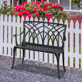38-дюймовая уличная металлическая садовая скамейка черного цвета Садовая скамейка для отдыха на открытом воздухе Металлический алюминиевый стул черного цвета