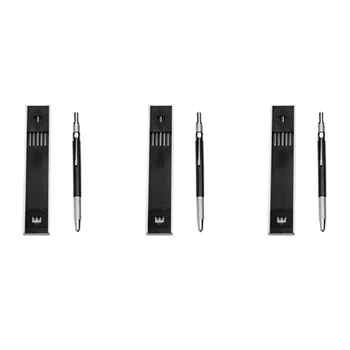 3шт Механический карандаш 2,0 мм Грифельный карандаш для черновых рисунков, плотницких работ, художественных набросков с 36 сменными штучками - черный