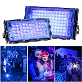 50 Вт 100 Вт СВЕТОДИОДНЫЙ УФ-прожектор, сценический светильник Blacklight, ультрафиолетовый флуоресцентный свет для вечеринки на Хэллоуин, рождественские танцы, DJ, диско-бар, 220 В