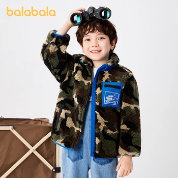 Balabala / пальто для мальчиков для малышей 2023 г., осень-зима, модная повседневная одежда из плотного флиса контрастного цвета