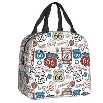 Cool Route 66 Pattern Изолированная сумка для ланча для пикника на открытом воздухе, кулер, термобокс для Бенто, женские и детские сумки-тоут, контейнеры для еды