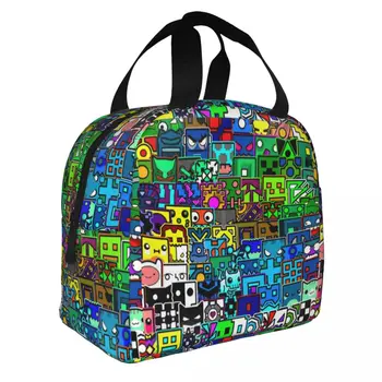 Geometry Cube Gaming Dash Pattern Изолированные сумки для ланча Большая Многоразовая сумка-холодильник Tote Lunch Box Office Outdoor Bento Bag