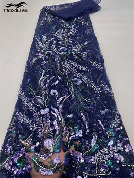 Madison-Африканская кружевная ткань с пайетками, нигерийские кружевные ткани для шитья, французский материал, высококачественный бисер, 5 ярдов, 2023