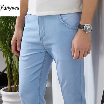 Бренд Classic Style Светло-голубые джинсы Мужские Повседневные Стрейчевые Узкие джинсовые брюки Модные хлопчатобумажные Тонкие брюки Мужские 28-40