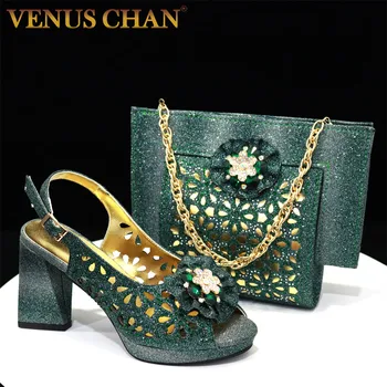 Венера Чан, новейшие женские туфли-лодочки с вырезами золотистого цвета на высоком каблуке, украшенные стразами, цветочный дизайн, Женская обувь и сумки для вечеринок