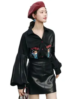 Весна и осень 2023, женская повседневная модная рубашка с длинными рукавами и V-образным вырезом, дизайнерский нишевый топ с пузырчатым рукавом