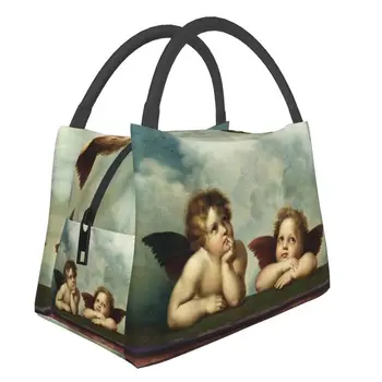Винтажная сумка для ланча с ангелами эпохи Возрождения, женская сумка с крыльями Херувима, Портативный термоохладитель, Ланч-бокс для еды, Сумки для кемпинга и пикника