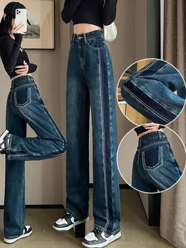 Винтажные джинсы для женщин, эстетичные расклешенные брюки с низкой посадкой, модные уличные джинсовые брюки fRetro в корейском стиле
