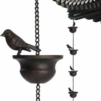 Водосточные дождевые цепочки с прикрепленной вешалкой и 8 птичками на чашках Водосточные дождевые колокольчики для отвода воды Подарок на новоселье