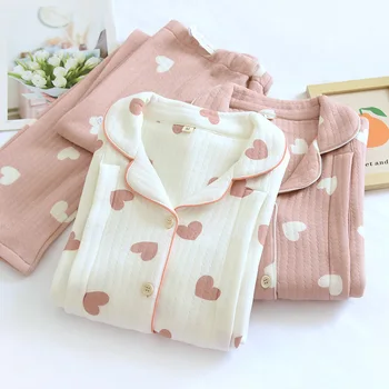 Воздушная хлопковая одежда для беременных, пижама для беременных, женский дизайн с лацканами, Осенне-зимняя пижама, одежда для кормления с принтом Love