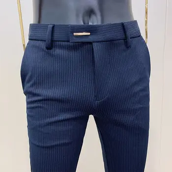 Высококачественные Корейские модные прямые костюмные брюки, Мужские деловые брюки для мужчин, свободные прямые Классические Мужские брюки 2023 D144