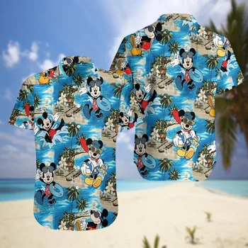 Гавайские рубашки с Микки Маусом, Пляжные рубашки для отпуска, Мужские Женские Рубашки с коротким рукавом, Гавайские рубашки Disney, Винтажные Модные рубашки
