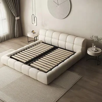 Горячие кровати Nordic Cloud С каркасом из тафтинговой двуспальной белой кровати, Новый дизайн, Тканевая платформа, Деревянная кровать размера 
