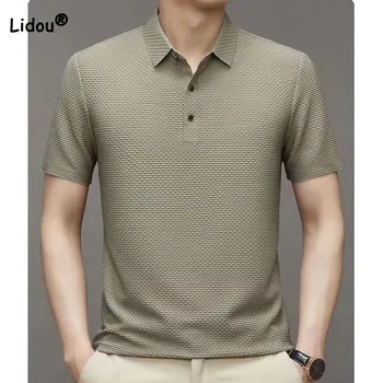 Деловая офисная модная мужская рубашка-поло с вырезом 2023, тренд мужской одежды, Летняя простота, Повседневная футболка с коротким рукавом, Пуловеры