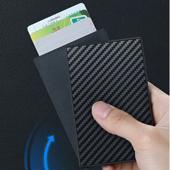 Держатели бизнес-удостоверений личности, Блокирующий RFID Мини-кошелек с рисунком из углеродного волокна, Боковой слайд, футляр для кредитных банковских карт, Мужской Металлический кошелек для монет